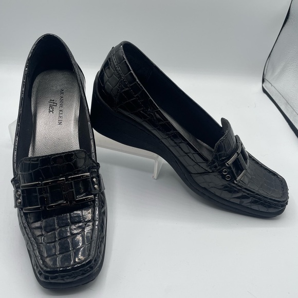 Ak Anne Klein Aklonna Vintage iflex, black croc print loafer, size 7.5 - Picture 2 of 6